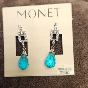 Monet Silver and Teal Dangle Earrings